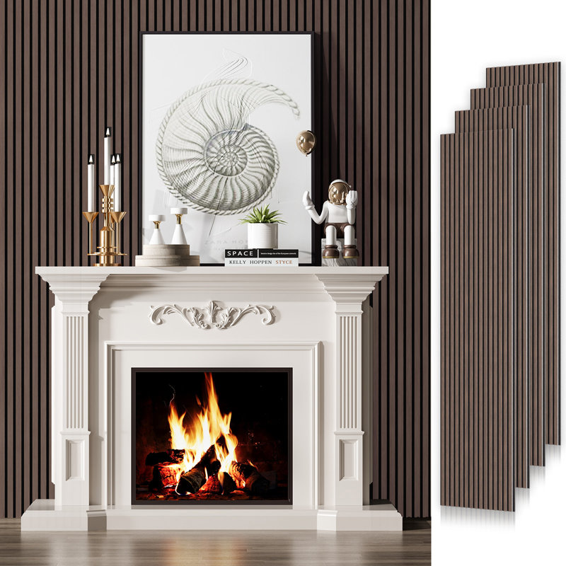 4 panneaux muraux à lattes de bois 3D (4 pièces) x 106 po x 20,5 po, Noyer JK