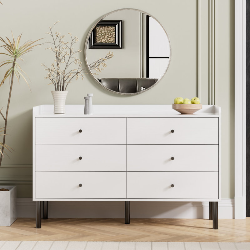 Commode à six tiroirs, Blanc / blanc