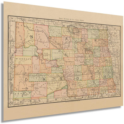 Vintage 1892 North Dakota State Map - Unframed Print
