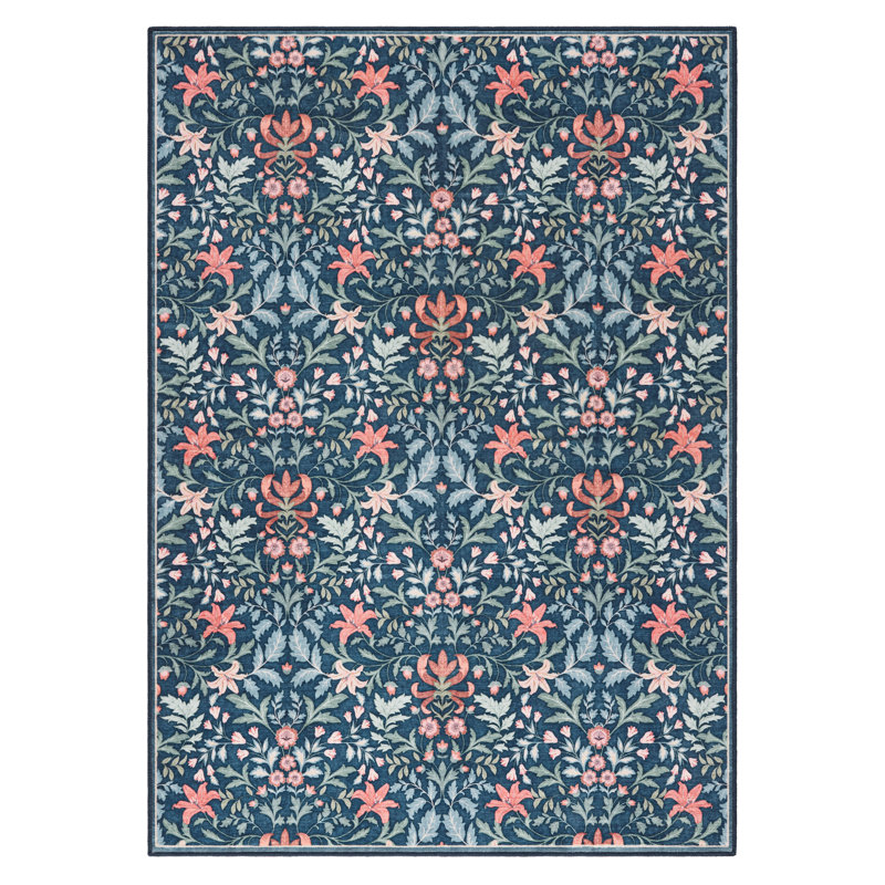 Tapis bleu lavable à la machine avec technologie AirFlo EVERWASH Haven Vintage, bleu, 8 pi x 10 pi, 8 x 10, Bleu