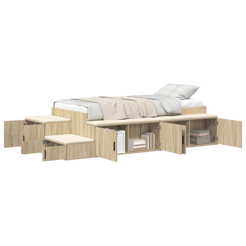 Storage Bed Frame, Sonoma Oak, European Single (90 x 200 cm)