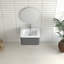 Armoire de salle de bain murale 24 po avec lavabo flottant mural et tiroir en céramique blanche-2097610737