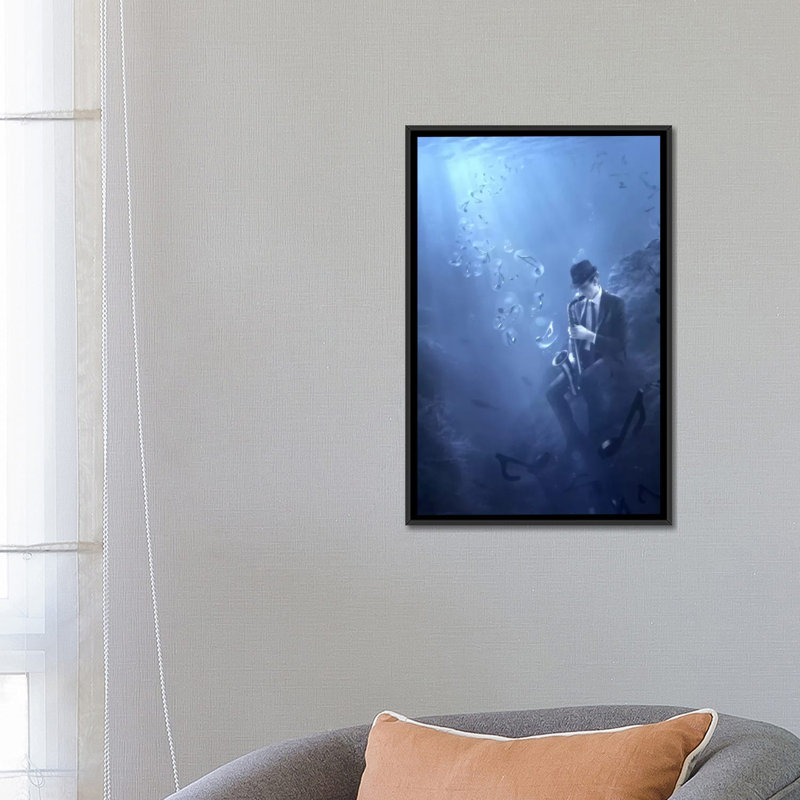 « blues », impression sur toile, H 26 po x l 18 po x P 1,5 po, Toile avec cadre flottant noir, Pas de tapis
