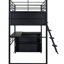 Lit mezzanine simple avec bureau à DEL, bureau et tablettes - Grand choix de rangement en métal noir-247033419