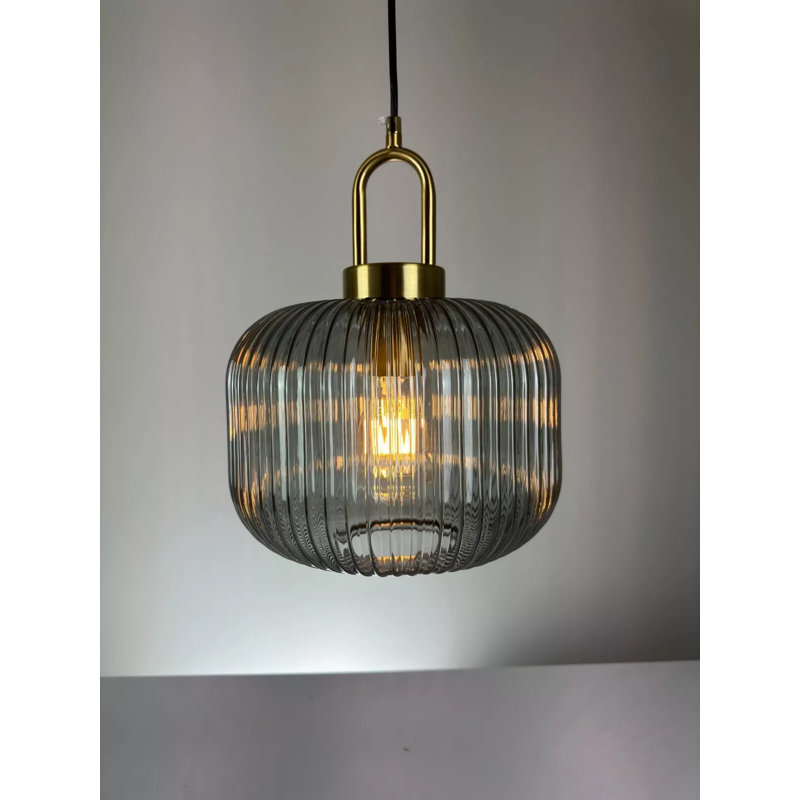 Ribbed Clear Glass Ceiling Light-Kitchen Island Light Fixture, Smokey Grey