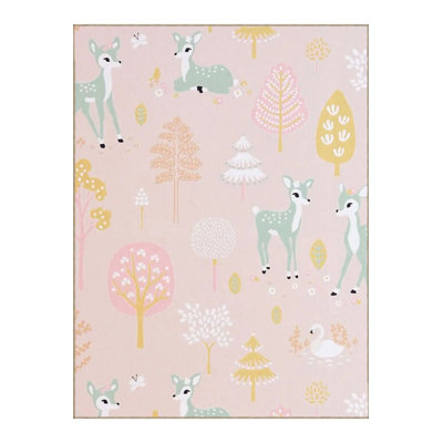 Tapis lavable moderne à motif tissé à base de gazelle et arbre