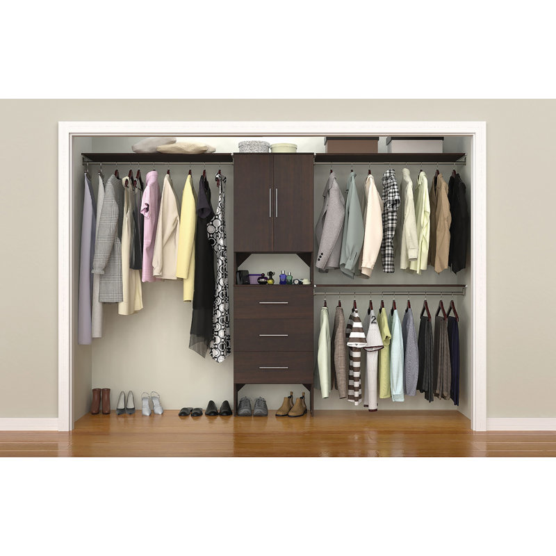 SuiteSymphony 84" W - 120" W Closet System with Drawers and Doors, Midnight Brown