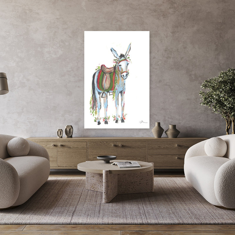 «Christmas Donkey I», art contemporain hivernal, H 48 po x l 32 po