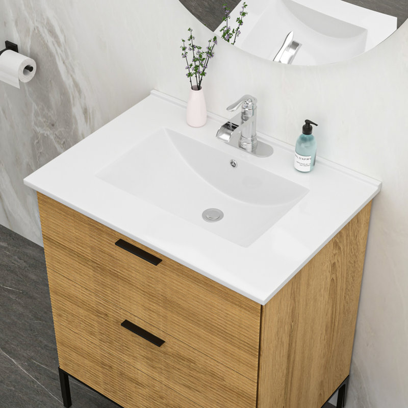 Lavabo de meuble-lavabo rectangulaire blanc 30,2 "x 18,5", une pièce, faible absorption d'eau, tache, surface de robinet lisse, résistance aux acides, utilisation dans la salle de bain
