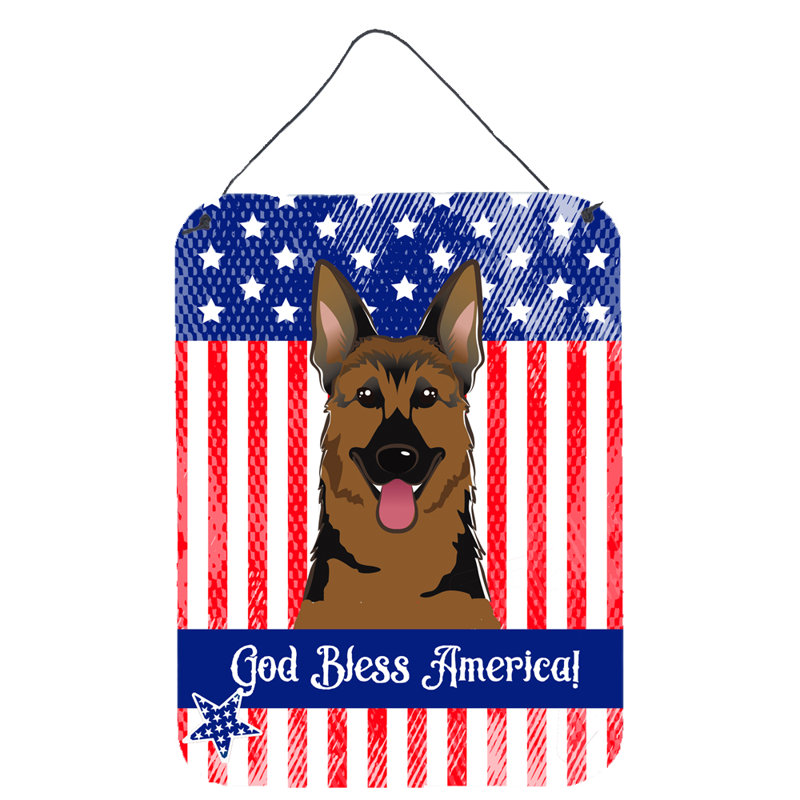 Décoration murale «God Bless», drapeau américain avec retriever, Berger allemand