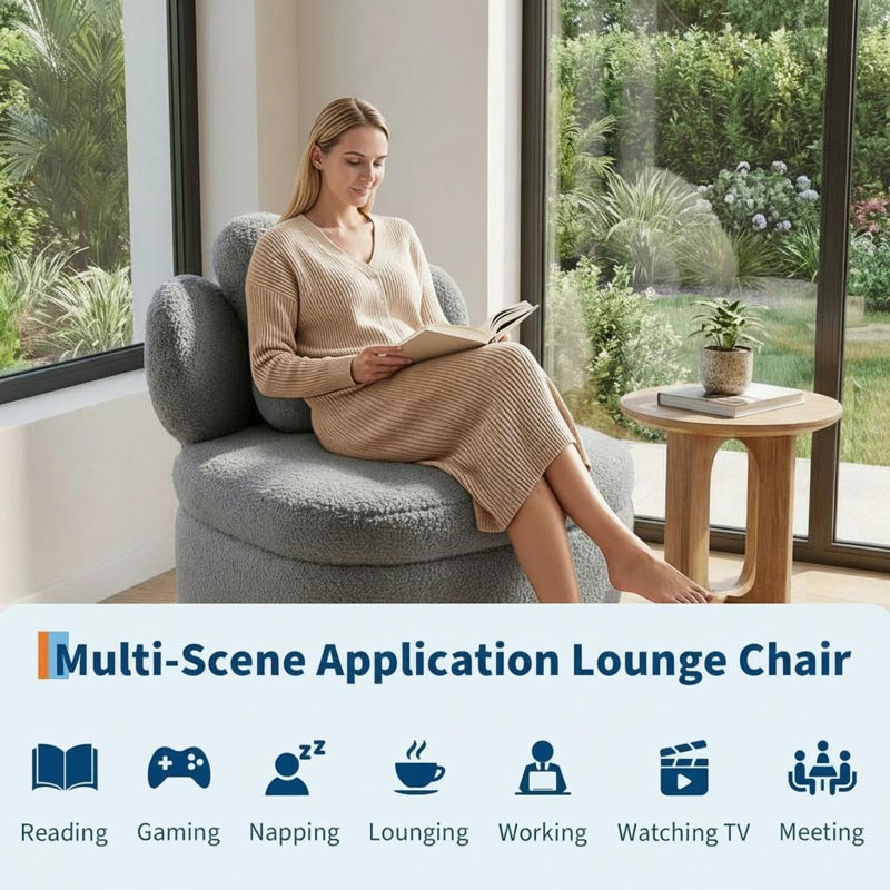 Fauteuil d'appoint moderne pivotant à 360 degrés avec rangement, fauteuil rembourré en velours Teddy pour salon, chambre à coucher et coiffeuse