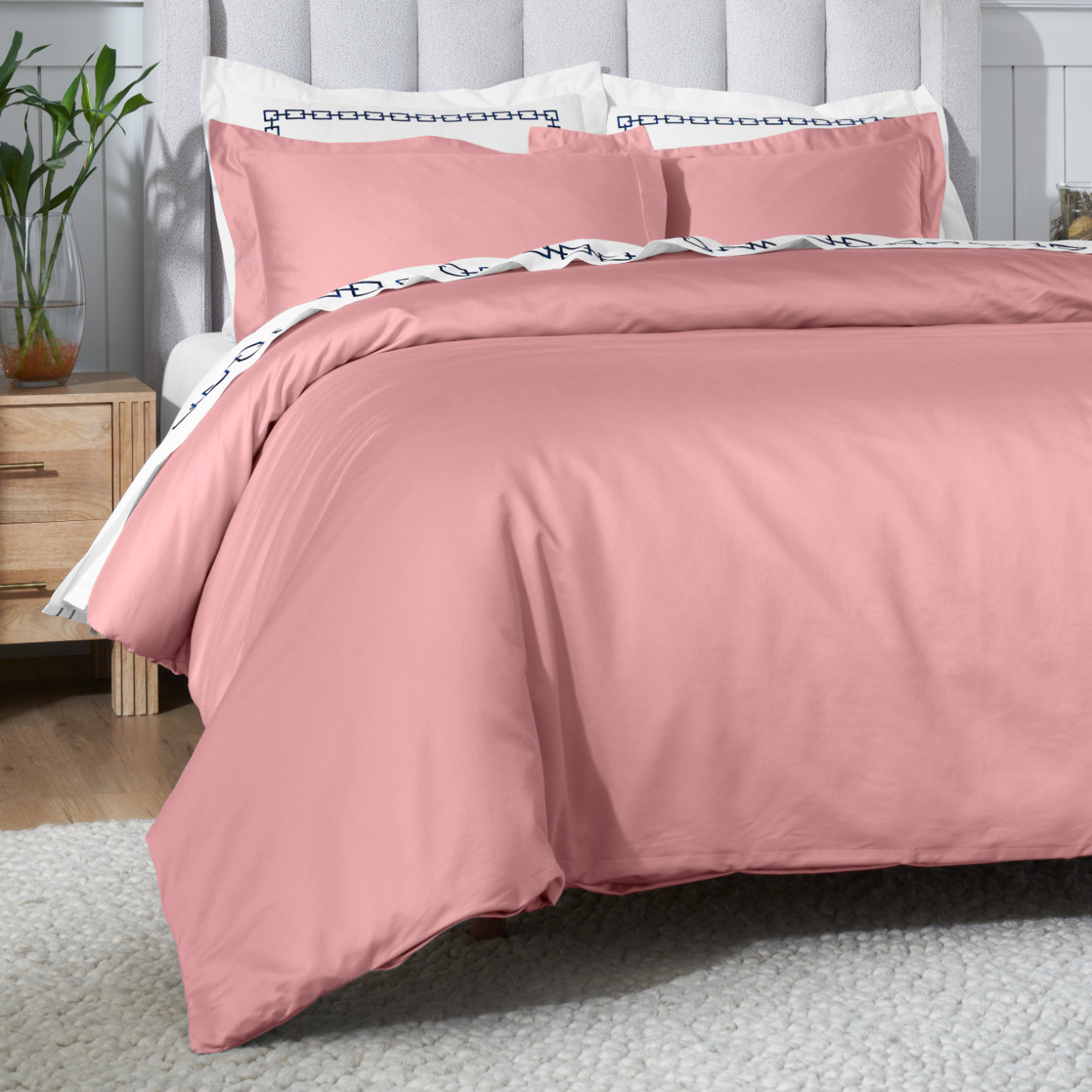 Egyptian Cotton Duvet Cover Set, Blush, Full/Queen Duvet Cover + 2 Pillow Sham
