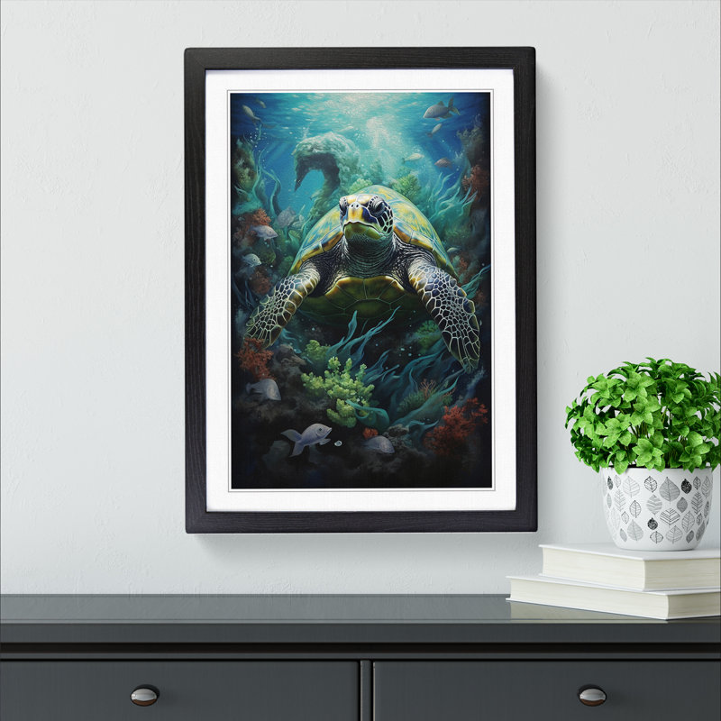 Sea Turtle Gothic Art - Framed Print, Black Framed, 46cm H x 34cm W x 2cm D
