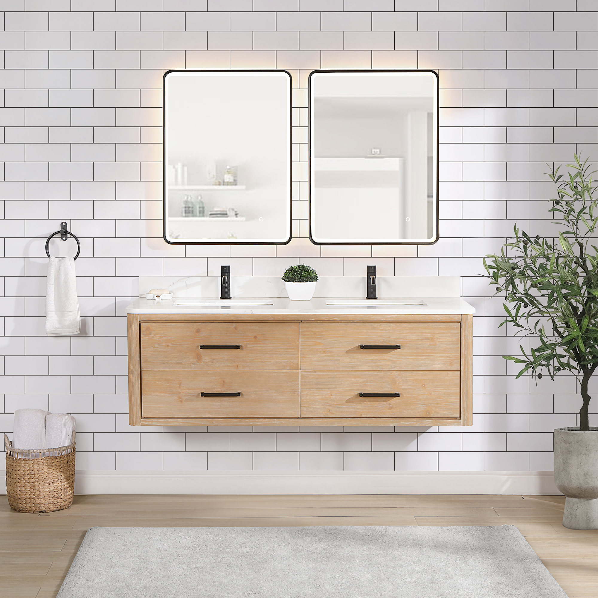 Cristo 60'' Double Bathroom Vanity, Fir Wood Brown