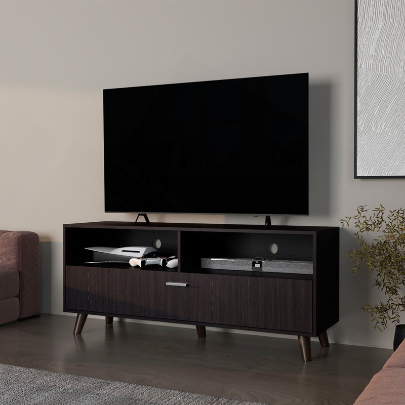 Black City Tv Stand 60" With Open Storage And 1 Door, Wengue, Wenge