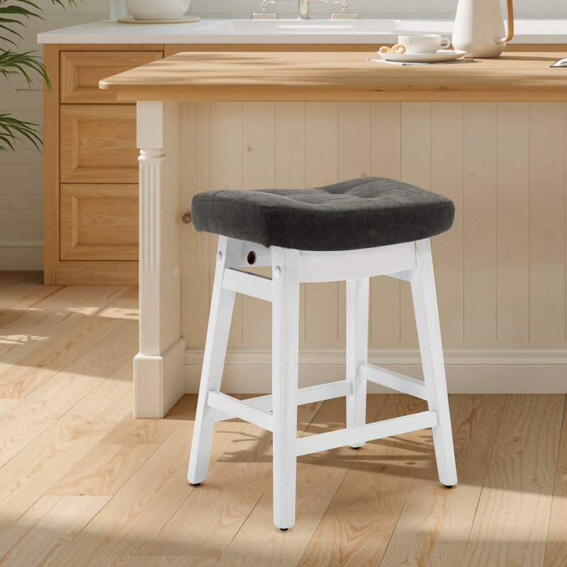 Tabourets de bar extra larges 19,7 po, Siège en similicuir gris / cadre blanc