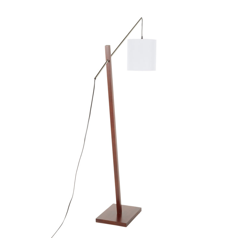 Arturo Contemporary Floor Lamp, Walnut/Satin Nickel, White