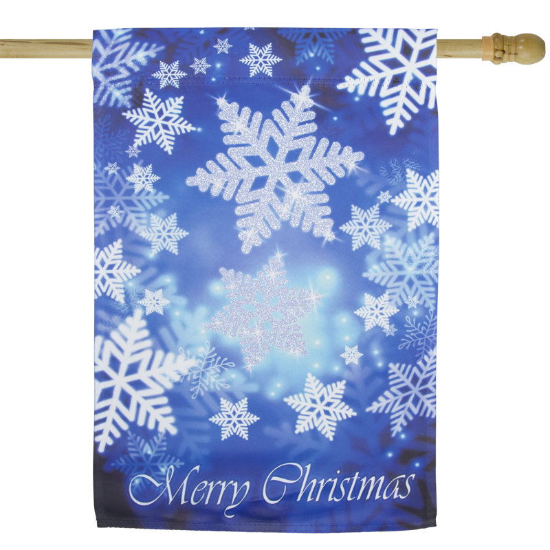 Joyeux Noël et flocons de neige drapeau de jardin bleu et blanc, 40 po x 28 po