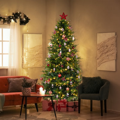 Arbre de Noël artificiel vert 7,5 pi avec jupe d'arbre et ornements