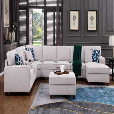 9 Pieces Upholstered Sectional With Ottoman