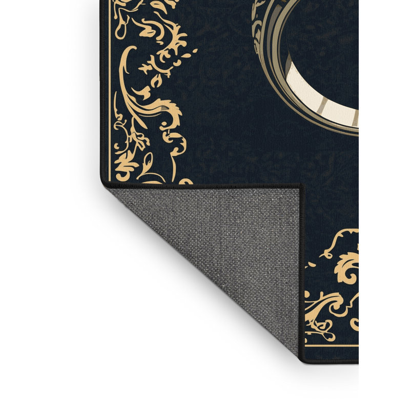 Tapis traditionnel doux et moelleux en damas gris et noir, 7 x 9