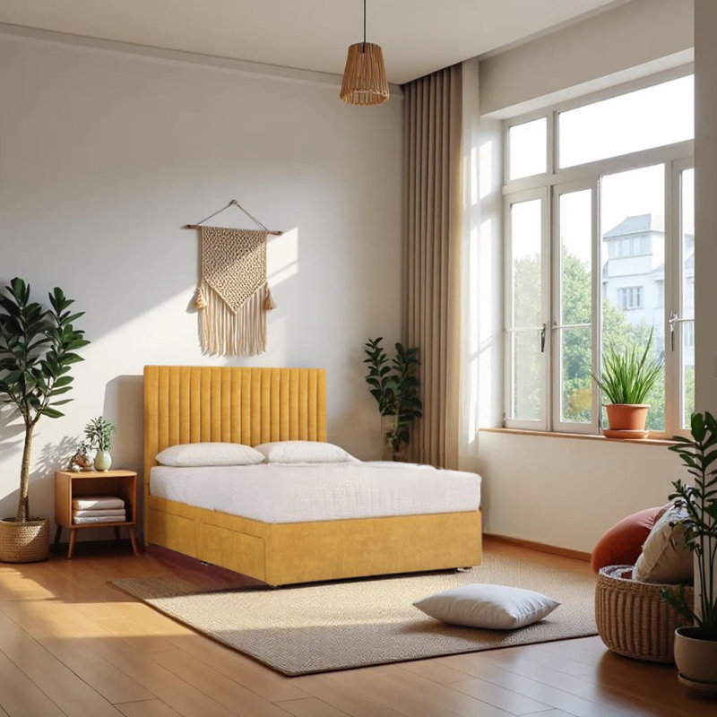 Upholstered Bed with Mattress, Small Single (2'6), Gold