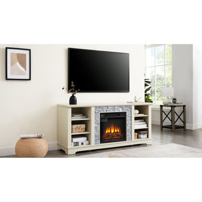 Meuble audio-vidéo électrique avec rangement ouvert, 18 po, blanc, pour téléviseur de 65 po, support de rangement blanc abondant, peut accueillir amplement
