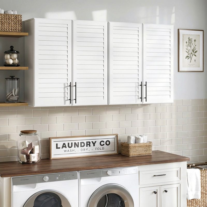 59" Wall Mounted Laundry Room Cabinets with Adjustable Shelf, Shutter Style Door