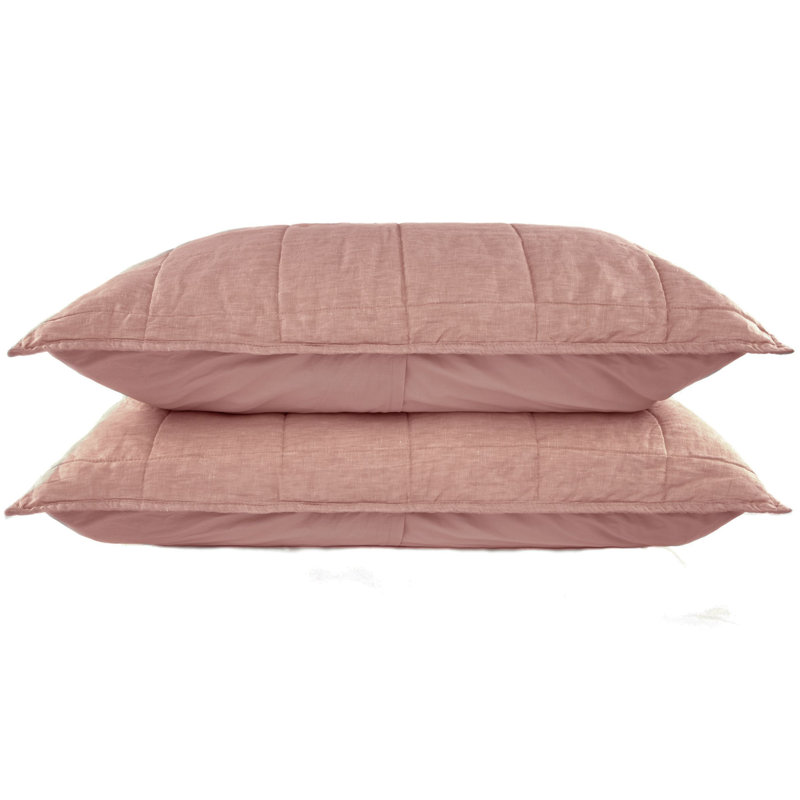 French Linen Box Stitch Quilted Sham Set, Queen, Clay