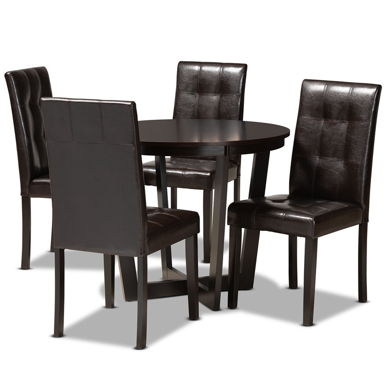 Bramford 5-Pc Dining Set in Dark Brown Faux Leather Upholstered, 37.99'' H X 17.91'' W X 20.47'' D