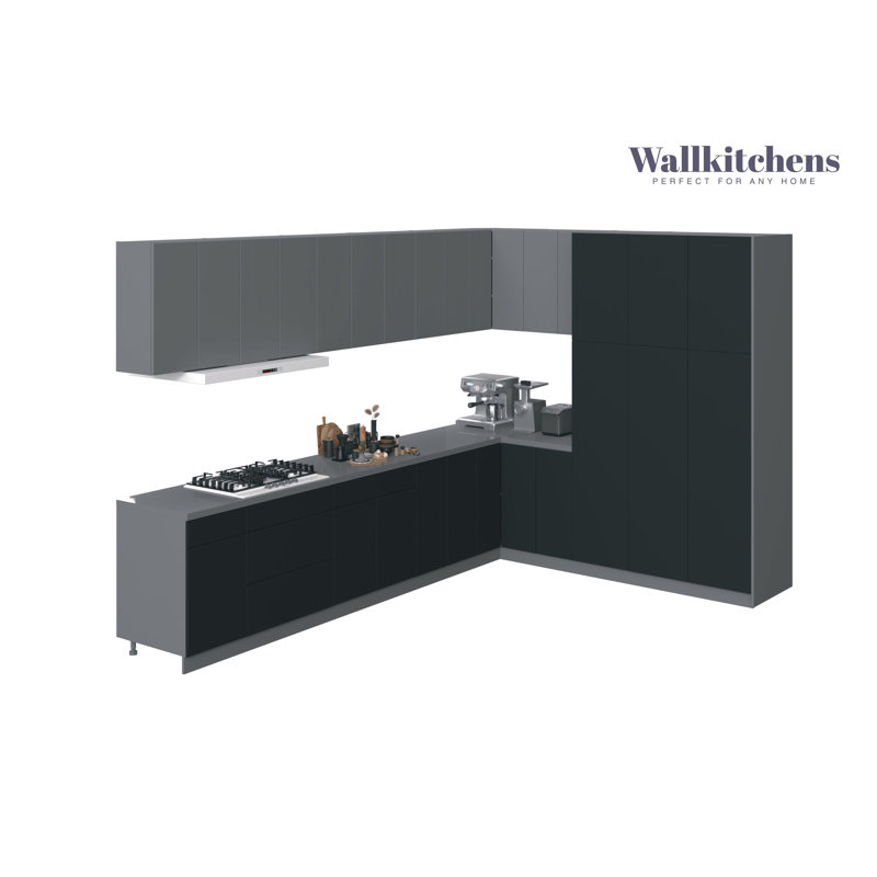 Cuisine complète moderne en panneau de fibres à densité moyenne en panneau de fibres à densité moyenne 144 po x l 102 po x H 96 po WALLKITCHENS 