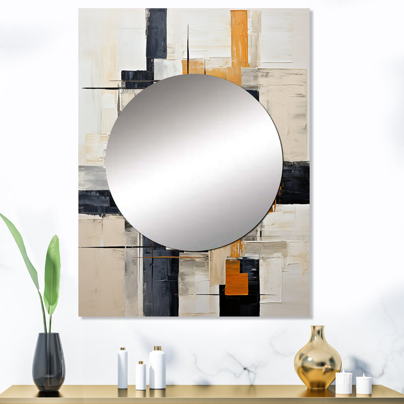 Wohali Ivory Illusions Abstract Shapes II - miroir décoratif de formes abstraites, miroir mural moderne, impression sur métal