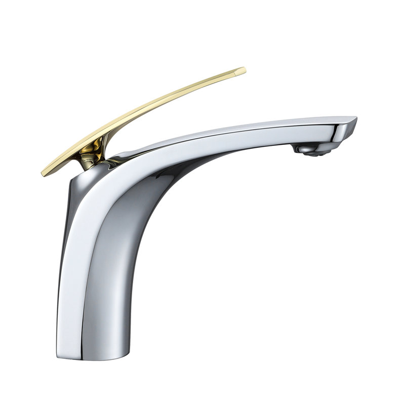 Robinet de salle de bain monocorps contemporain Judy, Chrome poli / Or