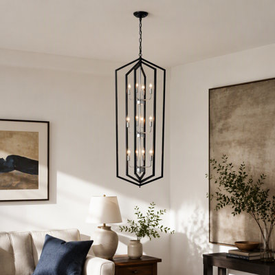 Lustres de cuisine à 12 lumières de style campagnard, lustre rustique noir mat et argenté à hauteur réglable pour la salle à manger, le vestibule, le vestibule et le vestibule (ampoules E12 non incluses)