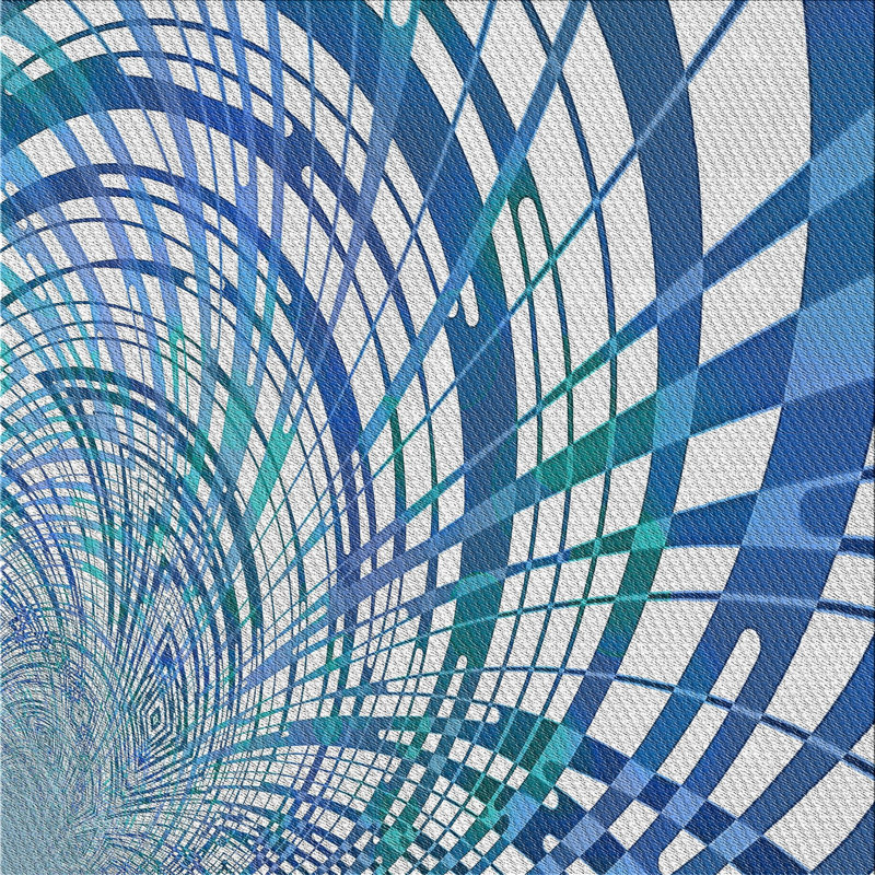 Tapis bleu/blanc tissé à la machine, Carré 5 pi