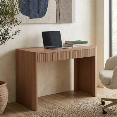 Palmera 47.5" Wide Rectangular Fluted Desk in Blonde Oak