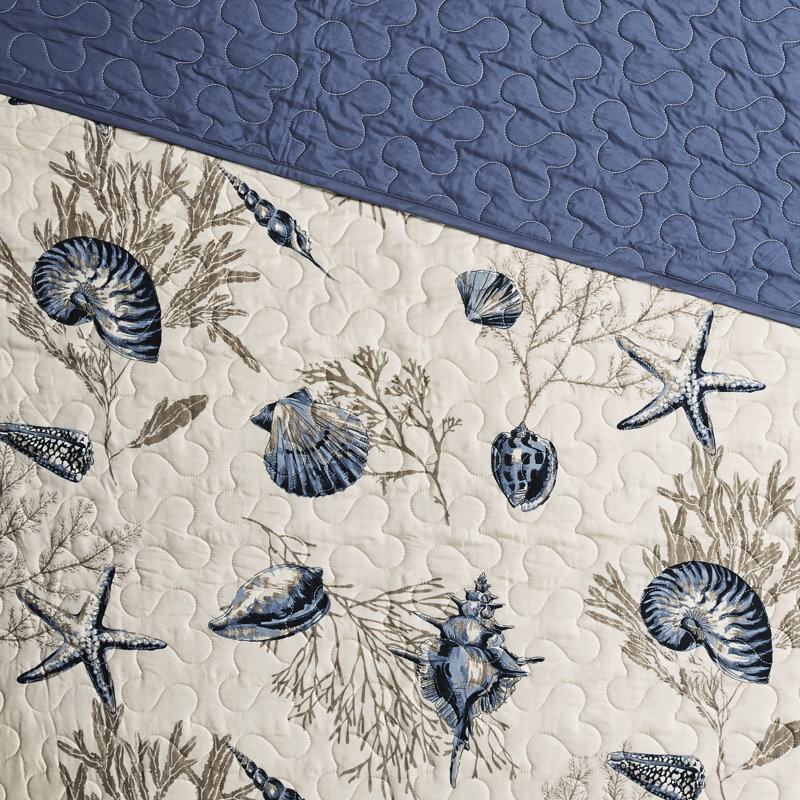 Courtepointe simple / simple TG - literie réversible en microfibre bleue et motifs corail