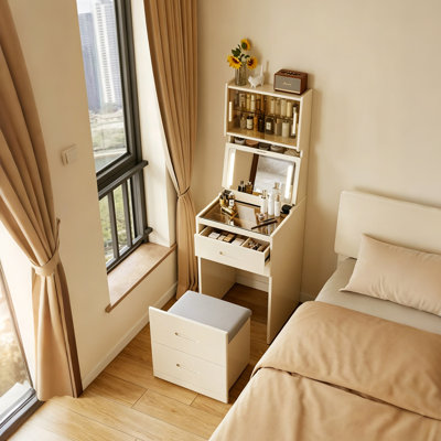 Meuble-lavabo compact moderne blanc crème avec plusieurs compartiments de rangement