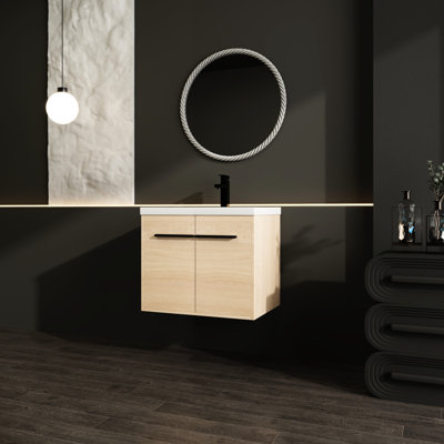 Armoire de salle de bain 24 po - chêne avec lavabo de comptoir en résine, 2 portes, bois d'ingénierie, meuble-lavabo de 24 po American Design