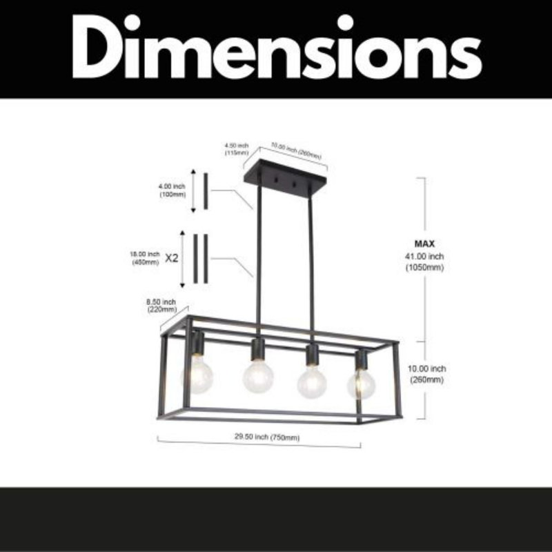 Luminaire suspendu rectangulaire à 4 lumières Alfretta