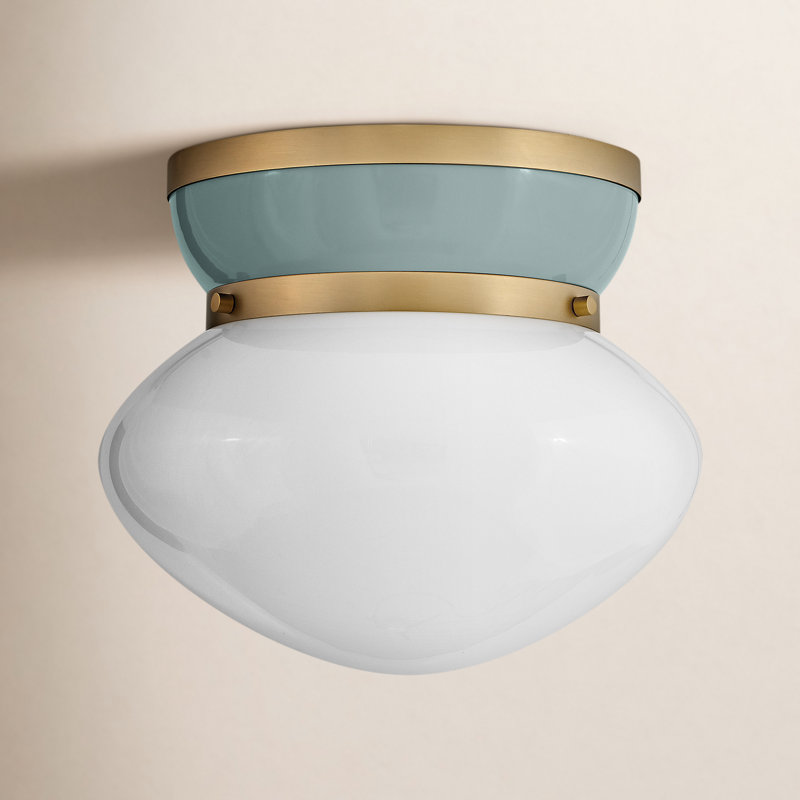Misty Glass Flush Mount, Lacquered Brass
