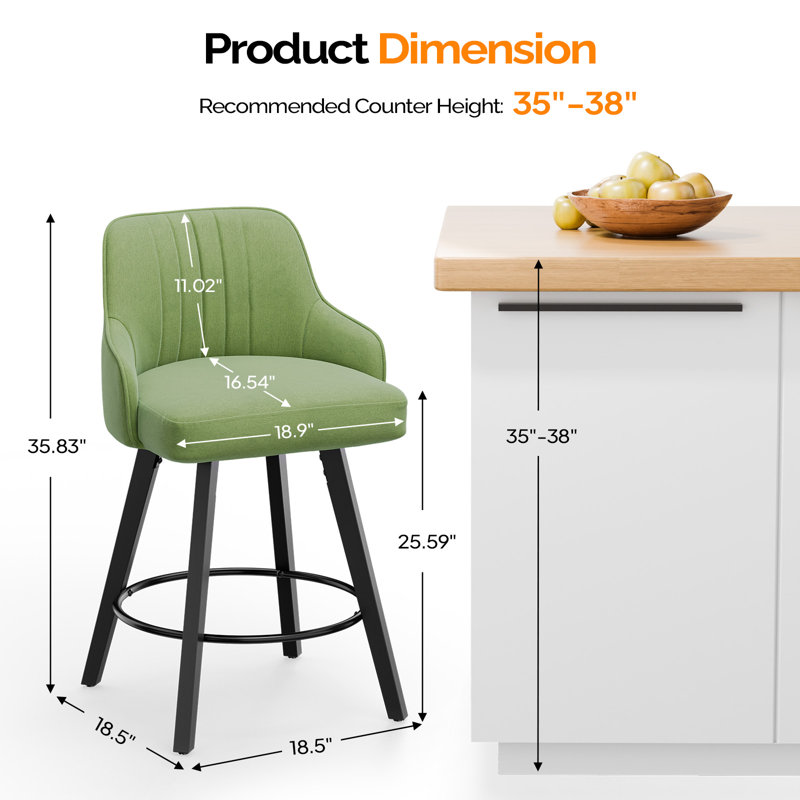 Modern Upholstered Swivel Bar Stool, Green, 2