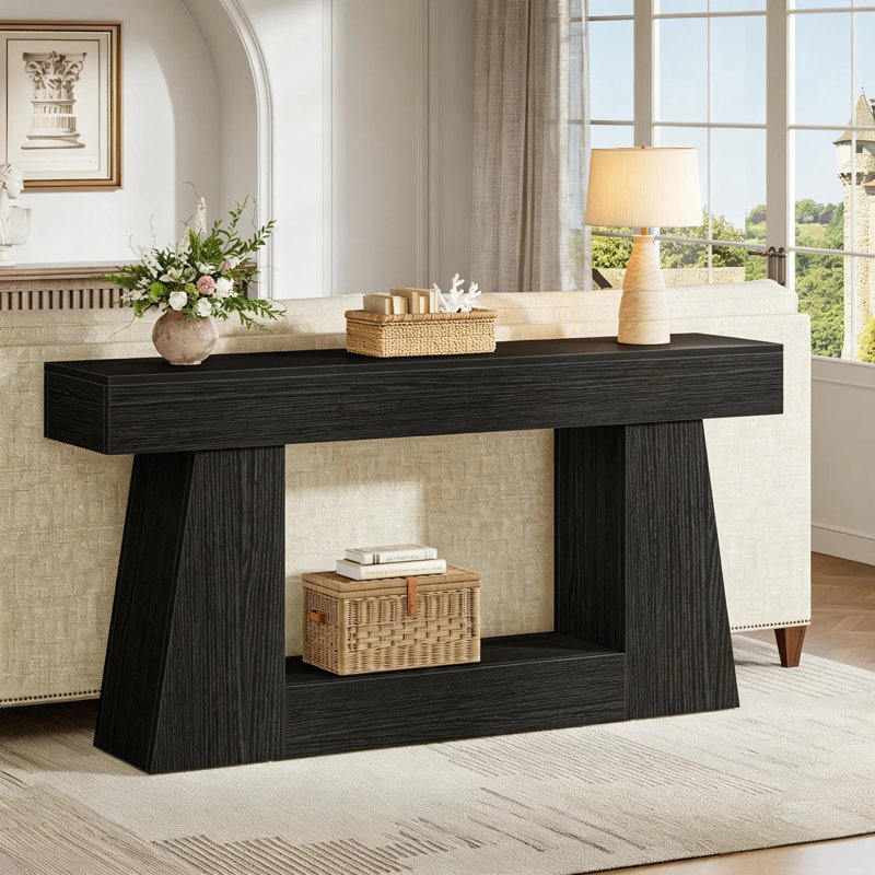 Console de 63 pouces en bois avec 2 tablettes de rangement, table de canapé d'entrée pour le couloir, salon