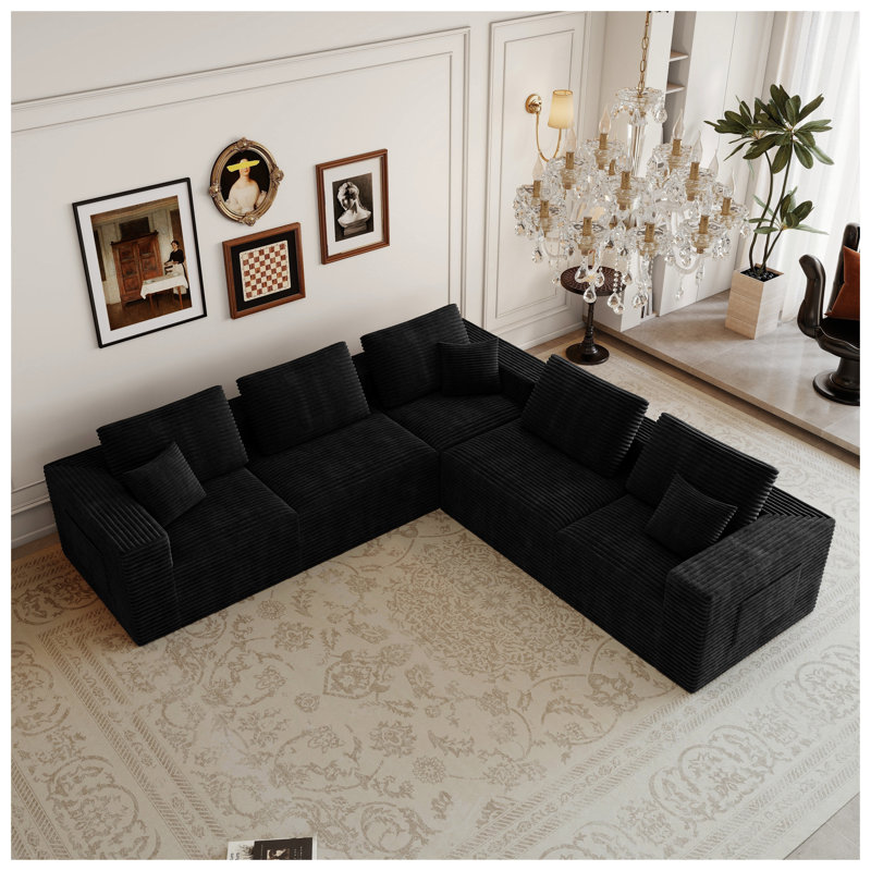 Canapé modulaire carré 5 places, rembourré en mousse noire, aucun assemblage requis, H 28 po x l 106,3 po x P 106,3 po