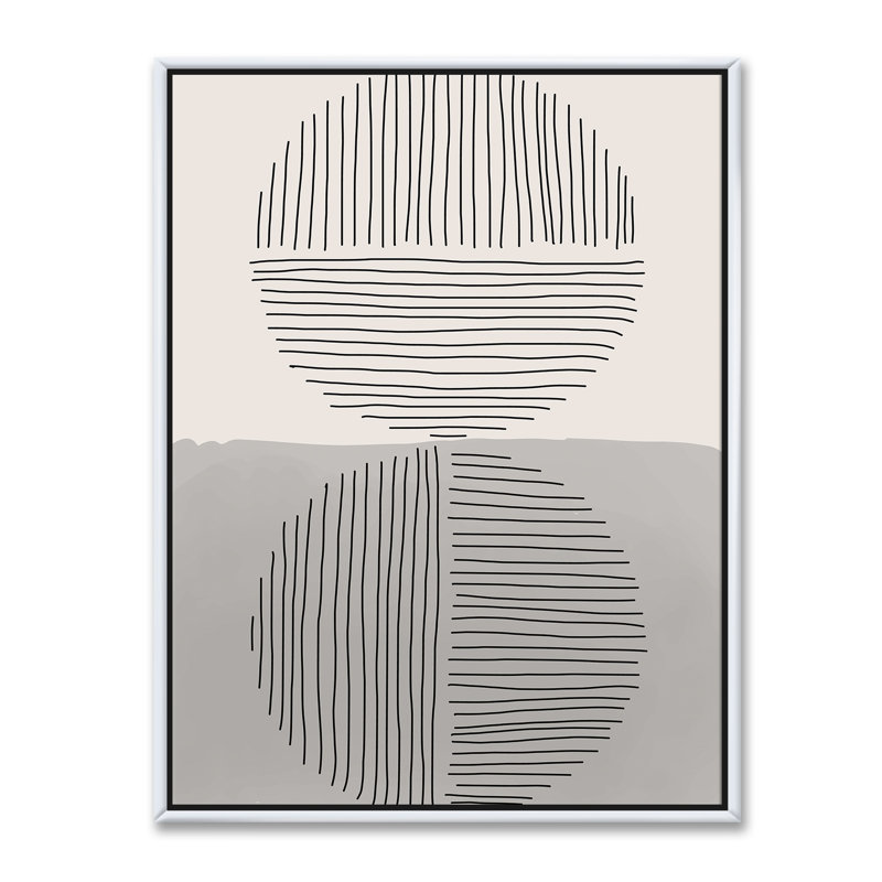 " Minimal Geometric Lines And Circle VI ", 40'' H x 30'' W x 1.5'' D, White Framed Canvas
