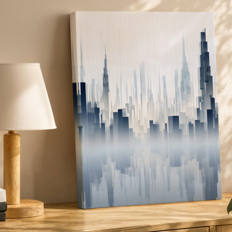 Toile Un paysage urbain moderne et épuré rendu dans un style minimaliste avec art mural de grands gratte-ciel avec des lignes tranchantes et un art mural sur toile géométrique