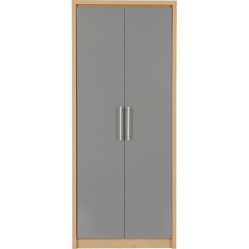 Louisa 2 Door Wardrobe, Light Oak Veneer/Grey High Gloss