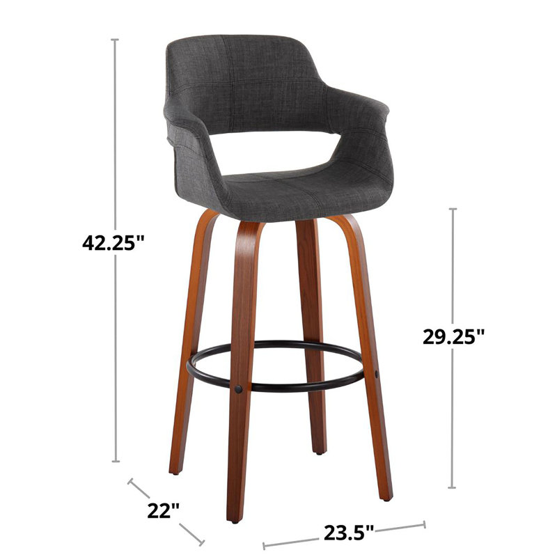 Archaimbaud Swivel Upholstered Counter Stool, Walnut Wood/Black, Charcoal