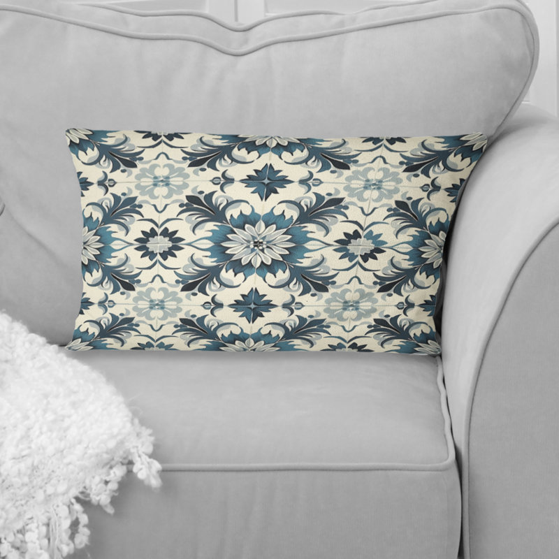 Coussin Poudre Blue Vintage Tile III - Farmhouse, Forme rectangulaire, H 12 po x l 20 po
