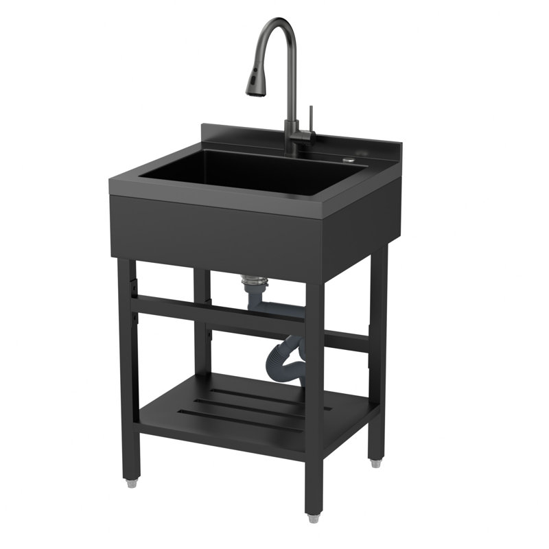 Évier utilitaire 24 po en acier inoxydable avec robinet et drain de cuisine L 24 po, Black